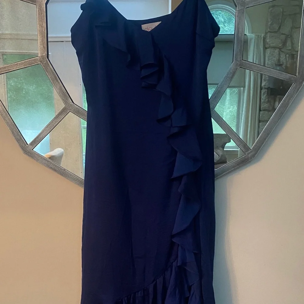 Chic Midnight Blue Ruffle High-Low Dress - Picture 4 of 5